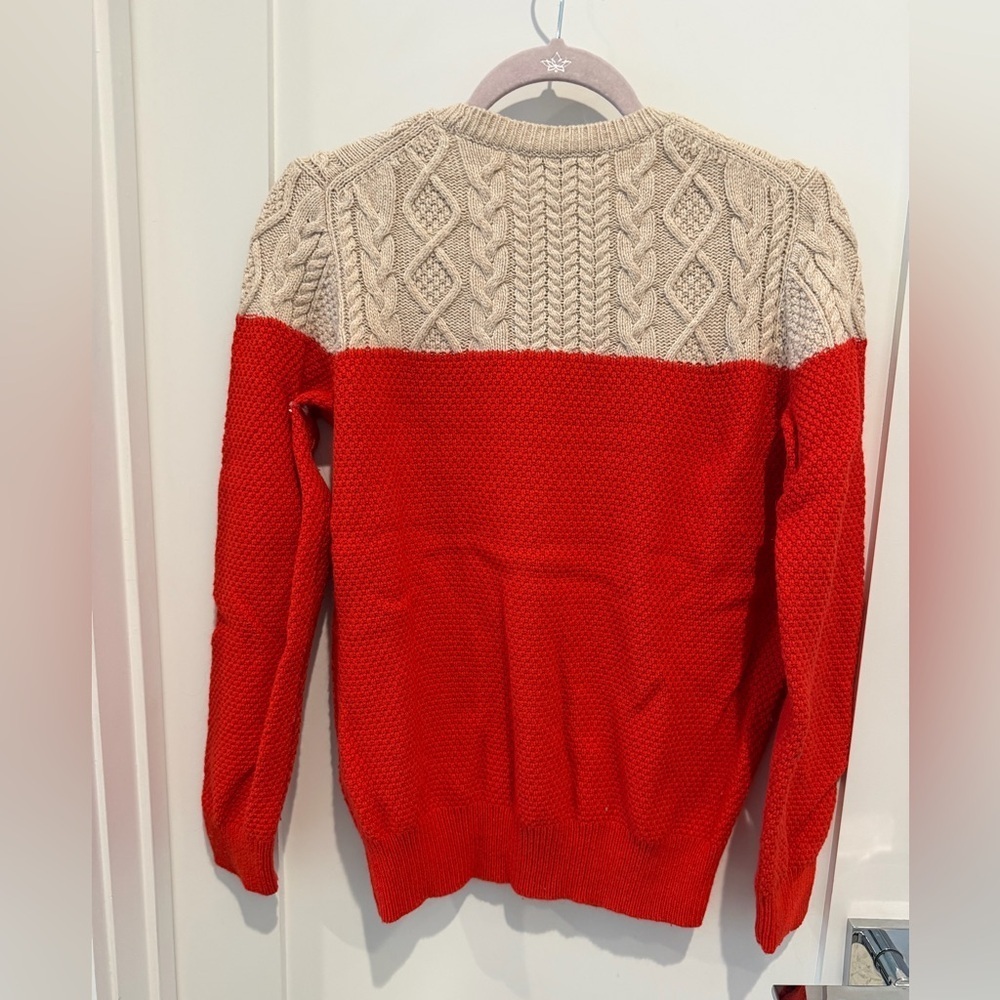 Madewell red Cream Color Block Cable Knit Sweater size Medium M. Y2K - Picture 6 of 8